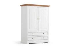 Arrediorg Armadio basso shabby chic pino massello bianco cornice rovere