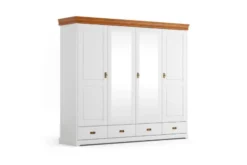 Arrediorg Armadio legno massello bianco top miele 4 ante specchi shabby toscano