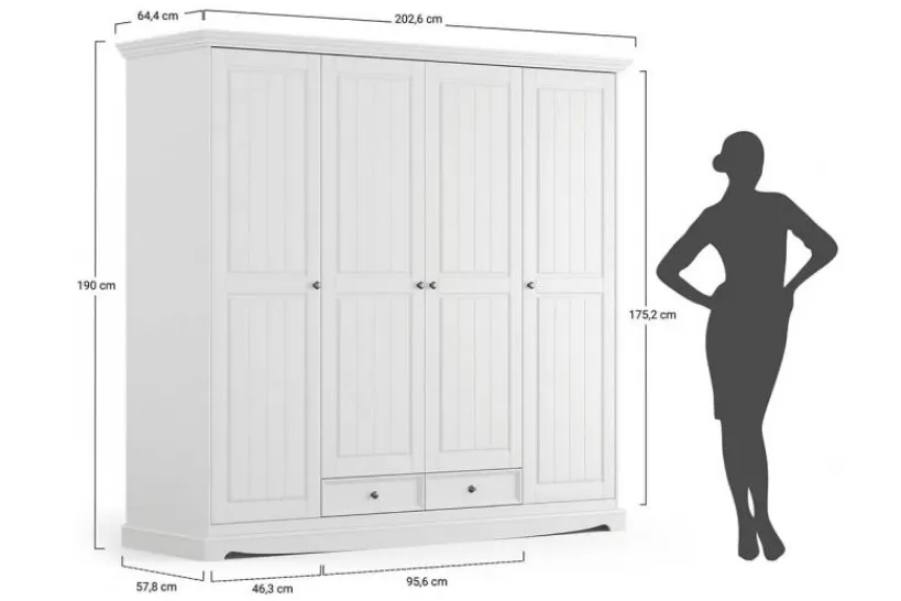 Arrediorg Armadio shabby chic 4 ante pino massello