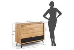 Arrediorg Cassettiera in legno naturale massello e vetro grafite moderna