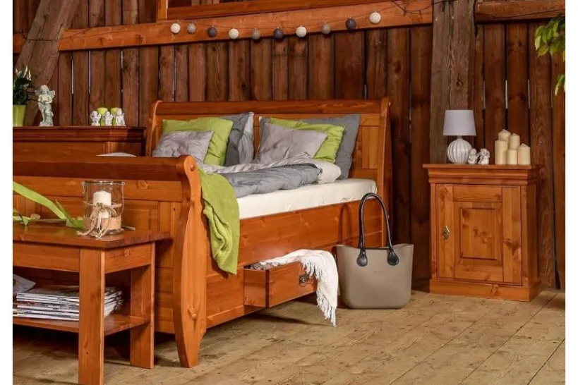 Arrediorg Comodino legno massello di pino color toscano shabby