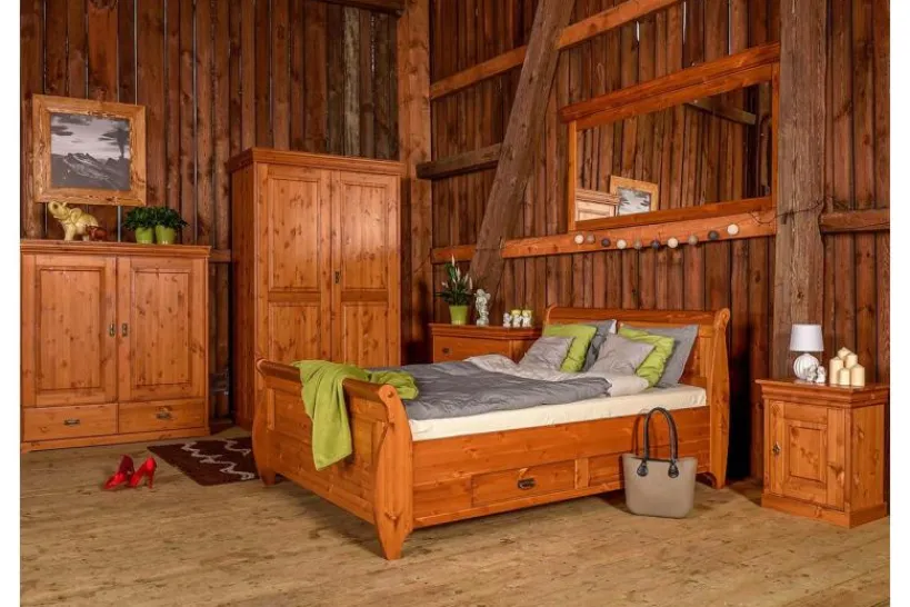 Arrediorg Comodino legno massello di pino color toscano shabby