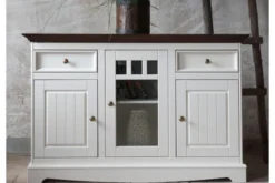 Arrediorg Credenza con cristalliera shabby chic pino massello bianco e top noce