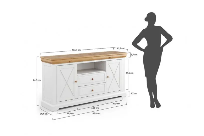 Arrediorg Credenza in massello di pino con cassetti shabby country