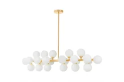 Arrediorg Lampadario a sospensione a bocce bianche e ramo oro 24 punti luce PETRICA W24