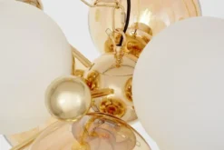 Arrediorg Lampadario a sospensione dorato bocce ambra e bianche AFRODIS W6