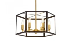 Arrediorg Lampadario a sospensione esagonale di metallo in colore con ottone LORTON W6