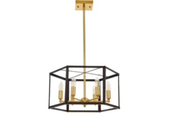Arrediorg Lampadario a sospensione esagonale di metallo in colore con ottone LORTON W6