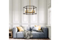 Arrediorg Lampadario a sospensione esagonale di metallo in colore con ottone LORTON W6