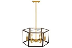 Arrediorg Lampadario a sospensione esagonale di metallo in colore con ottone LORTON W6