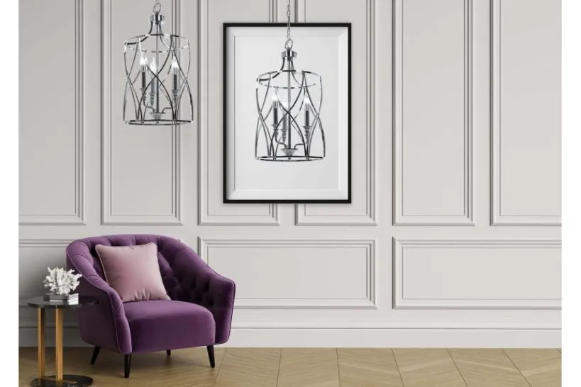 Arrediorg Lampadario a sospensione in stile art déco di metallo cromato ELMONT W3