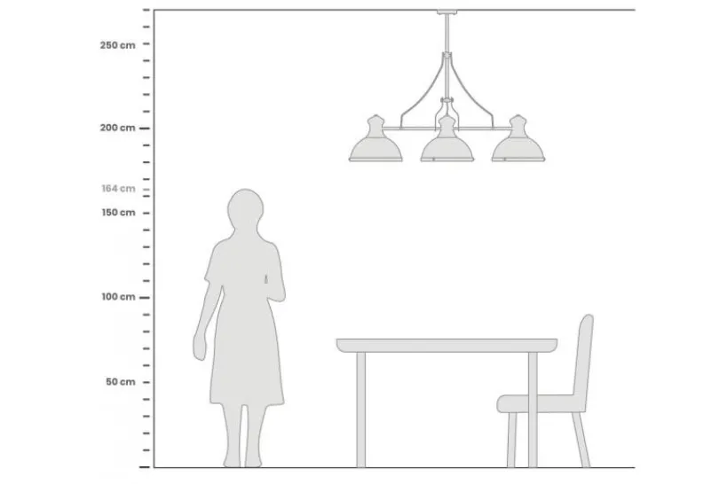 Arrediorg Lampadario a sospensione in stile industriale 3 luci e cromato ETTORE W3