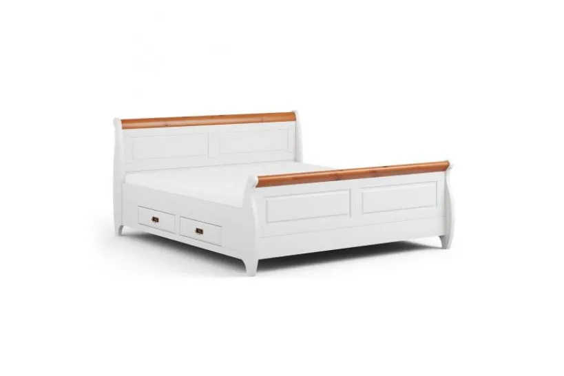 Arrediorg Letto 160x200 con cassetti in legno massello bianco e miele toscano shabby