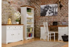 Arrediorg Libreria shabby chic pino massello bianco con cornice color rovere