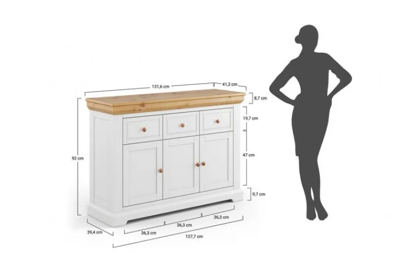 Arrediorg Madia shabby country bicolore bianco tabacco in pino massello