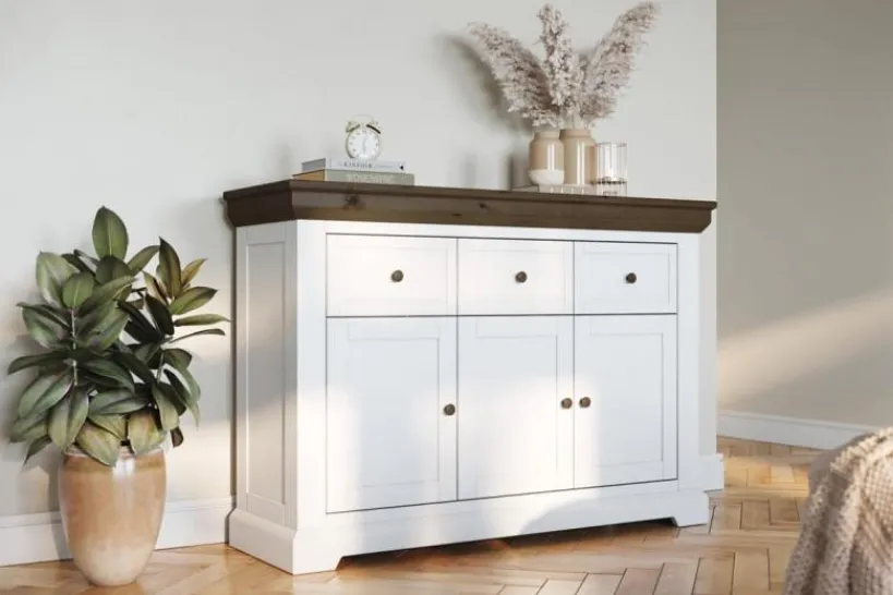Arrediorg Madia shabby country bicolore bianco tabacco in pino massello