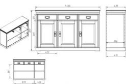 Arrediorg Mobile buffet legno massello con 3 ante bianco top miele toscano shabby