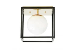 Arrediorg Plafoniera quadrata di design in metallo nero con sfera in vetro bianco MALDINI W1