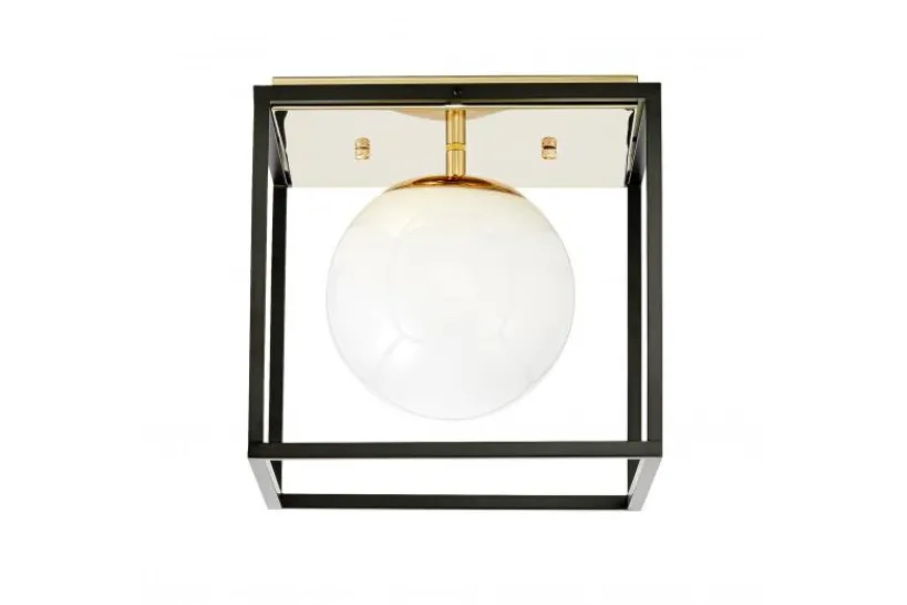 Arrediorg Plafoniera quadrata di design in metallo nero con sfera in vetro bianco MALDINI W1