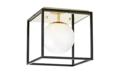 Arrediorg Plafoniera quadrata di design in metallo nero con sfera in vetro bianco MALDINI W1