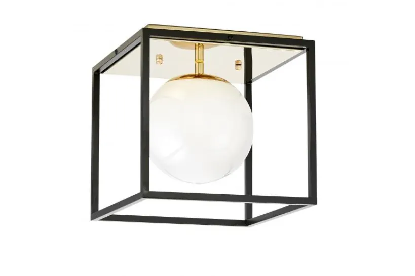 Arrediorg Plafoniera quadrata di design in metallo nero con sfera in vetro bianco MALDINI W1