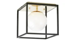 Arrediorg Plafoniera quadrata di design in metallo nero con sfera in vetro bianco MALDINI W1
