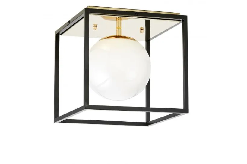 Arrediorg Plafoniera quadrata di design in metallo nero con sfera in vetro bianco MALDINI W1