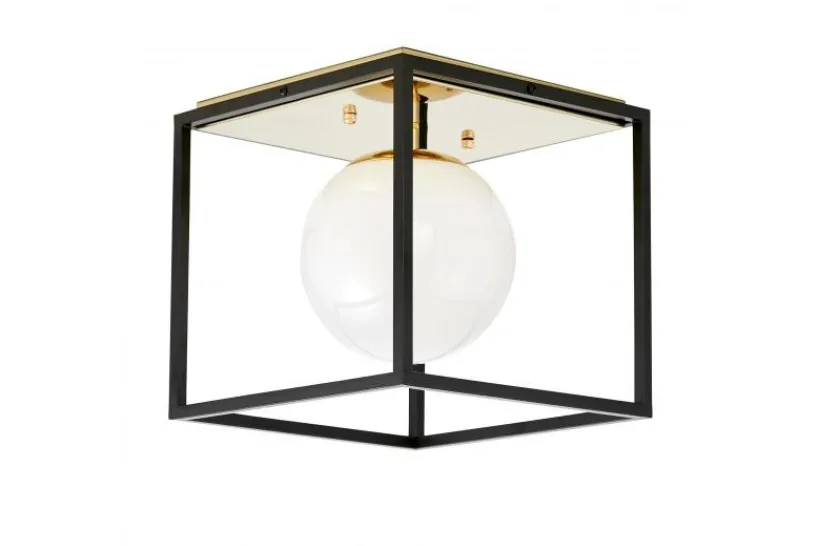 Arrediorg Plafoniera quadrata di design in metallo nero con sfera in vetro bianco MALDINI W1