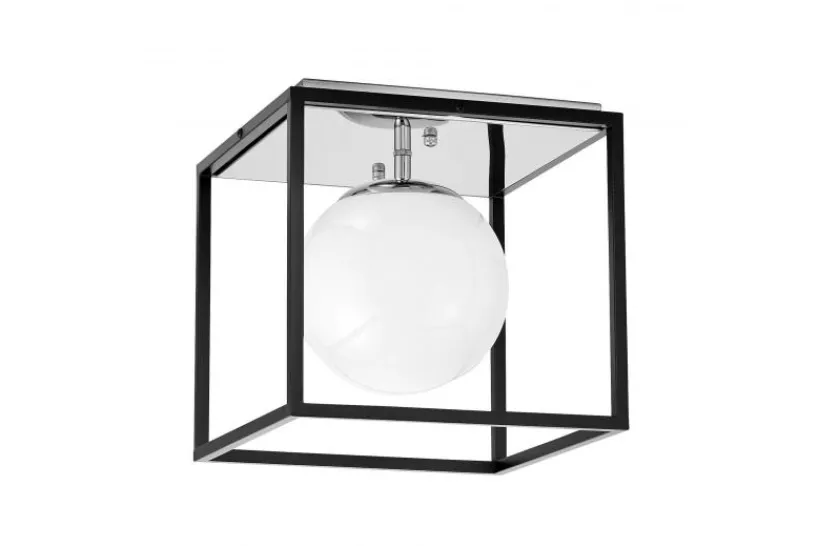 Arrediorg Plafoniera quadrata di design in metallo cromo con sfera in vetro bianco MALDINI W1