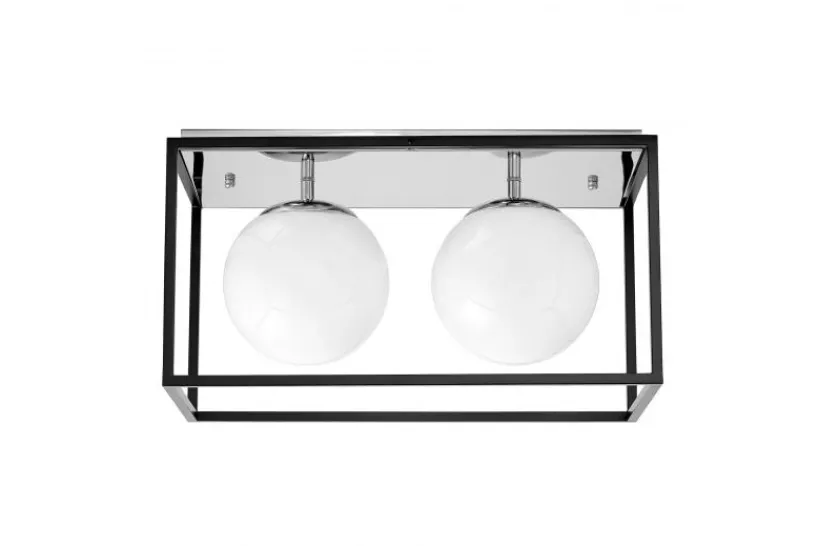 Arrediorg Plafoniera rettangolare in metallo cromo di design con 2 sfere in vetro bianco MALDINI W2