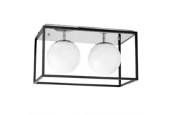 Arrediorg Plafoniera rettangolare in metallo cromo di design con 2 sfere in vetro bianco MALDINI W2