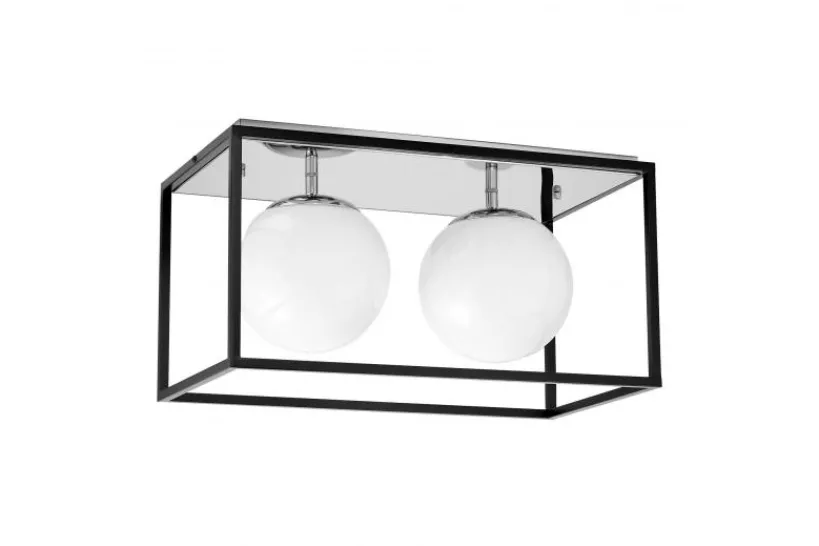 Arrediorg Plafoniera rettangolare in metallo cromo di design con 2 sfere in vetro bianco MALDINI W2