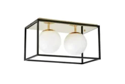Arrediorg Plafoniera rettangolare in metallo oro di design con 2 sfere in vetro bianco MALDINI W2