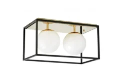 Arrediorg Plafoniera rettangolare in metallo oro di design con 2 sfere in vetro bianco MALDINI W2