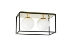 Arrediorg Plafoniera rettangolare in metallo oro di design con 2 sfere in vetro bianco MALDINI W2