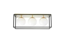 Arrediorg Plafoniera rettangolare in metallo oro di design con 3 sfere in vetro bianco MALDINI W3