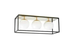 Arrediorg Plafoniera rettangolare in metallo oro di design con 3 sfere in vetro bianco MALDINI W3