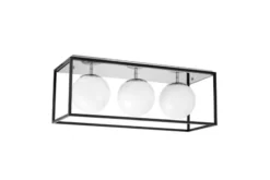Arrediorg Plafoniera rettangolare in metallo nero di design con 3 sfere in vetro bianco MALDINI W3
