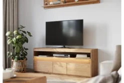 Arrediorg Porta TV con ripiano legno massello di naturale LED integrato