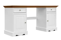 Arrediorg Scrivania shabby chic in pino massello bianco con piano rovere