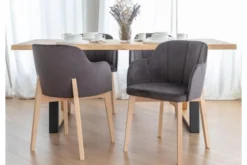 Arrediorg Sedia imbottita da pranzo grigia velluto e faggio FONDO