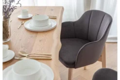Arrediorg Sedia imbottita da pranzo grigia velluto e faggio FONDO