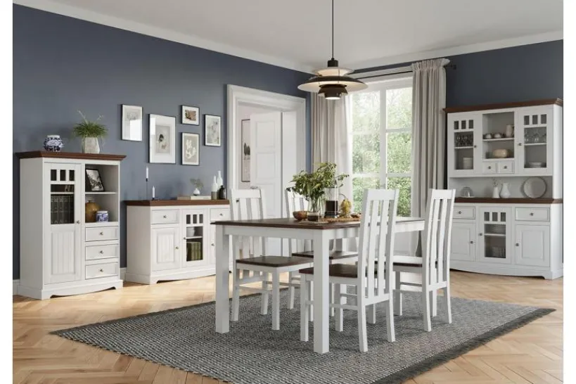 Arrediorg Sedia in faggio massello bianco e noce con schienale alto shabby chic