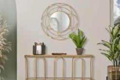 Arrediorg Specchio da Muro Valencia Rotondo con Cornice Geometrica in Rattan