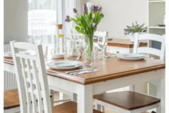 Arrediorg Tavolo allungabile pino massello bianco top color rovere shabby chic