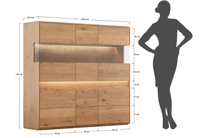 Arrediorg Vetrina 3 ante in legno naturale massello moderna