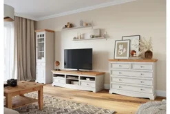 Arrediorg Vetrina libreria shabby chic pino massello bianco e top naturale