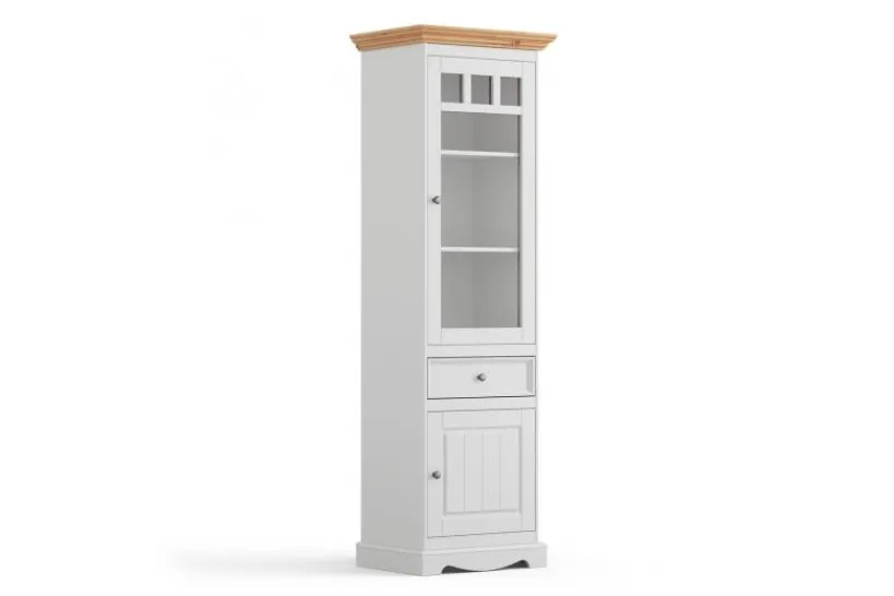 Arrediorg Vetrina libreria shabby chic pino massello bianco e top naturale