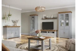 Arrediorg Vetrina pino massello grigio e rovere due ante shabby country