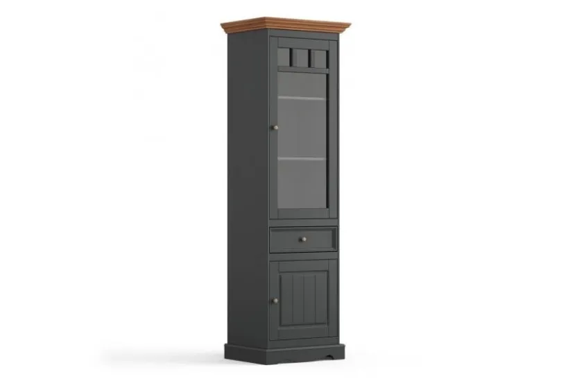 Arrediorg Vetrina shabby chic 1 anta pino massello grafite e top rovere